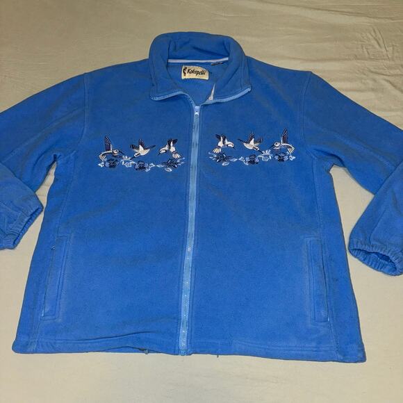Kokopelli Fleece Jacket Blue Embroidered Birds Zip Up Men’s Size Large - Picture 3 of 11